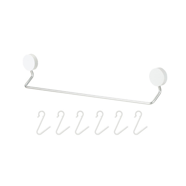 【日本霜山】日系簡約風無痕壁掛式加長掛桿(附小掛勾6入)