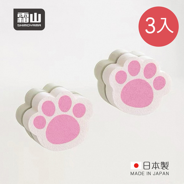 【日本霜山】日製貓爪造型鏡面清潔去汙海綿擦-3入