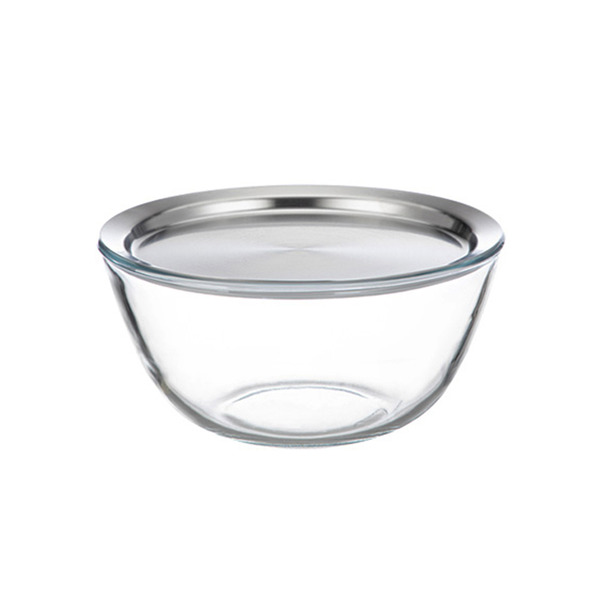 【日本霜山】耐熱玻璃調理碗(附不鏽鋼蓋)-2.7L