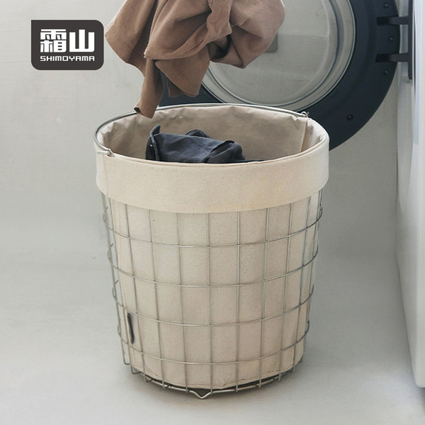 【日本霜山】提把式不鏽鋼洗衣籃/置物籃(附防水布套)-27L