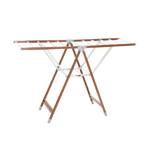 【日本霜山】木質風鋁合金落地型折疊晾曬架(定向輪)-S