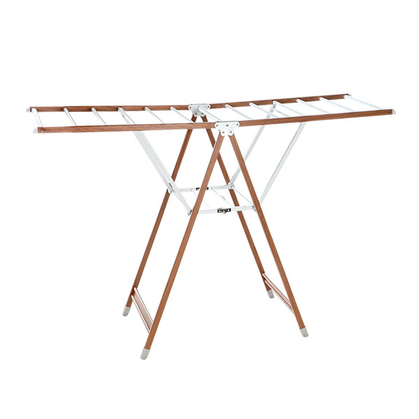 【日本霜山】木質風鋁合金落地型折疊晾曬架(定向輪)-M