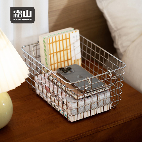 【日本霜山】可層疊不鏽鋼置物籃/收納籃(附提把)-S
