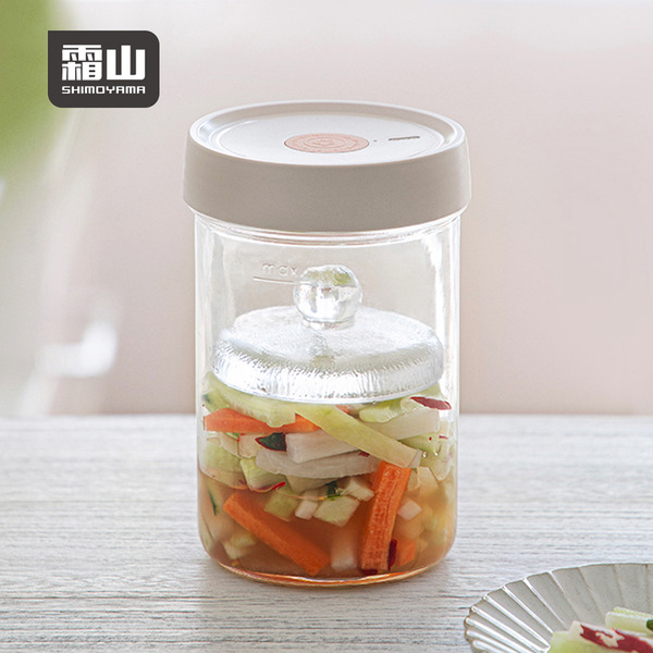 【日本霜山】一夜漬單向排氣玻璃醃漬罐(附玻璃重石)-1300ml