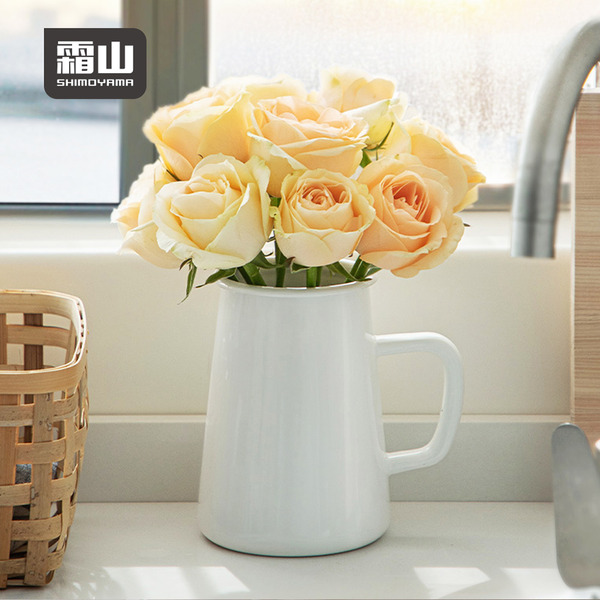 【日本霜山】日式復古風琺瑯廚具收納瓶/花瓶(附把手)