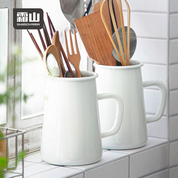 【日本霜山】日式復古風琺瑯廚具收納瓶/花瓶(附把手)