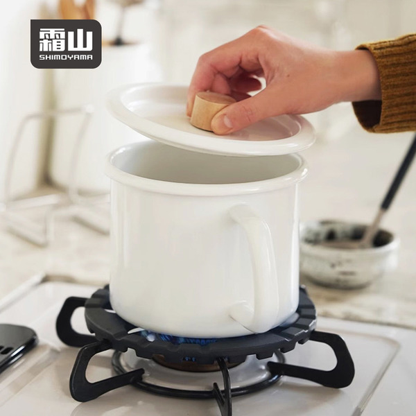 【日本霜山】圓形琺瑯保鮮罐(附蓋/附把手)-1.4L