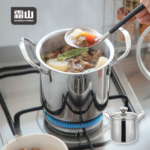 【日本霜山】不鏽鋼三層鋼雙耳湯鍋(1.2L)-14cm