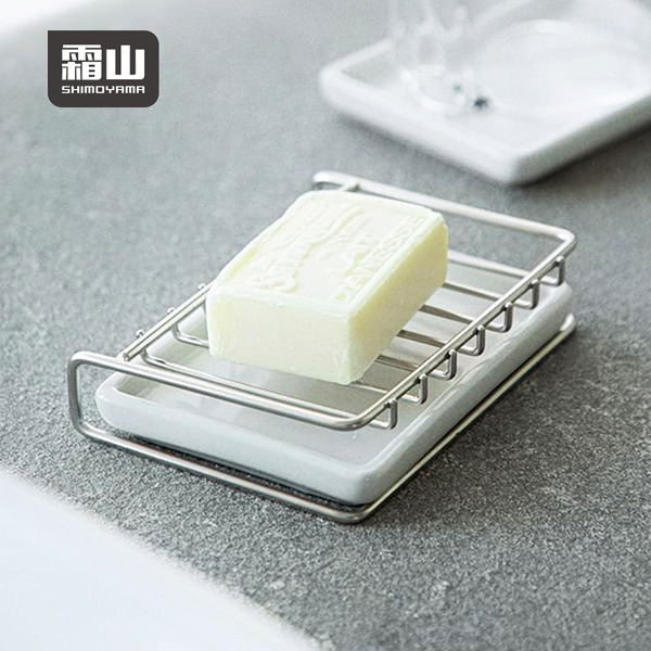 【日本霜山】304不鏽鋼瀝水肥皂架(附陶瓷托盤)