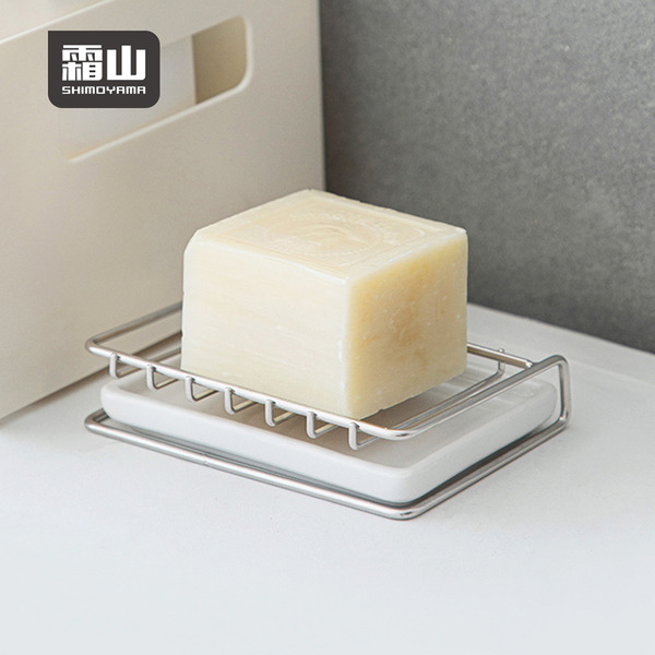 【日本霜山】304不鏽鋼瀝水肥皂架(附陶瓷托盤)