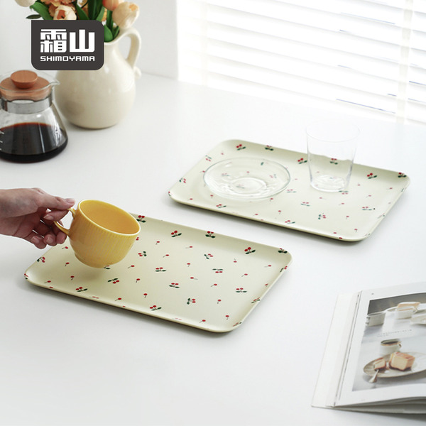 【日本霜山】長方形櫻桃印花風仿瓷托盤