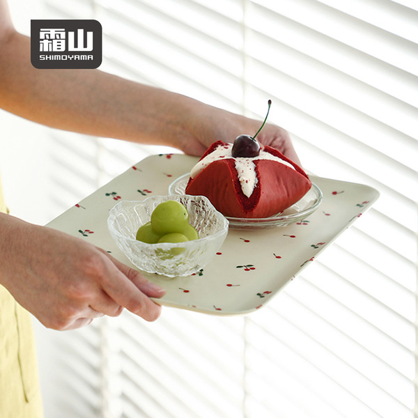 【日本霜山】長方形櫻桃印花風仿瓷托盤