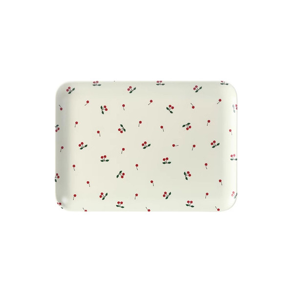 【日本霜山】長方形櫻桃印花風仿瓷托盤