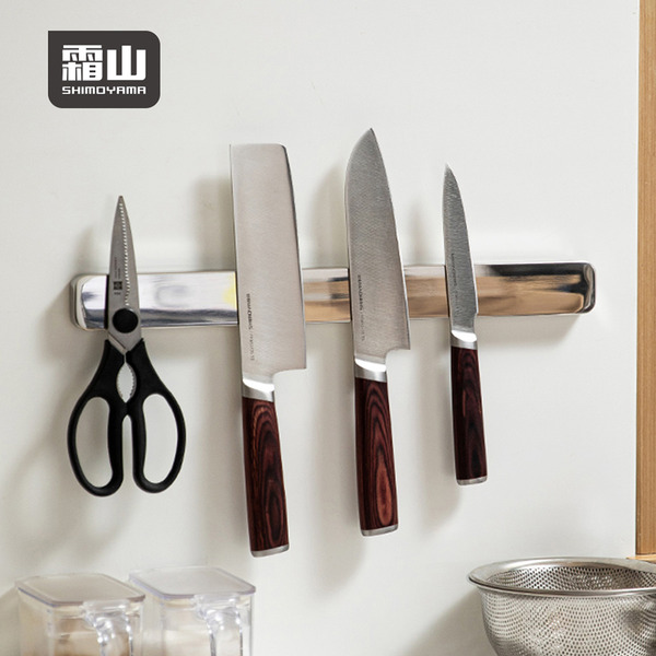【日本霜山】免鑽釘無痕壁掛式304不鏽鋼磁吸刀架(40cm)