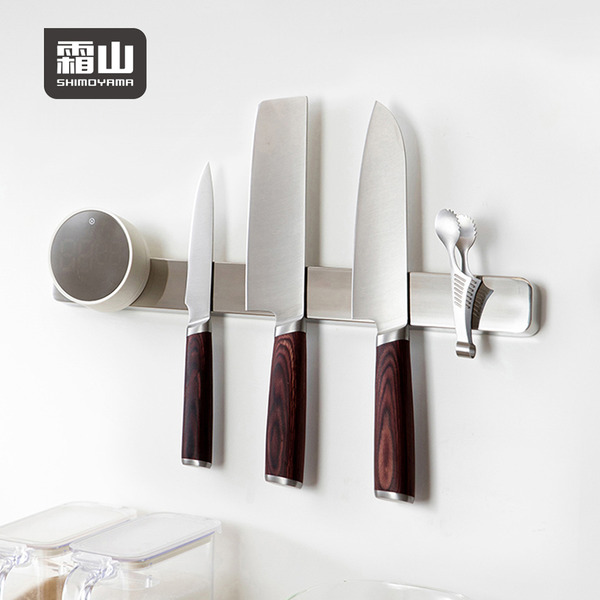 【日本霜山】免鑽釘無痕壁掛式304不鏽鋼磁吸刀架(40cm)