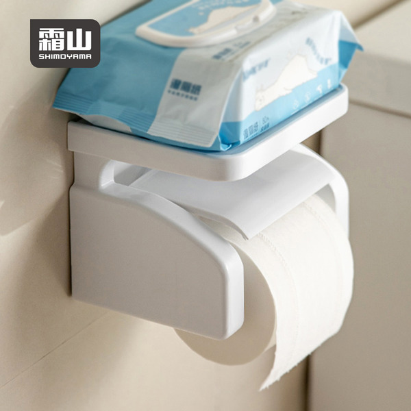 【日本霜山】免鑽釘壁掛吸盤式捲筒面紙架