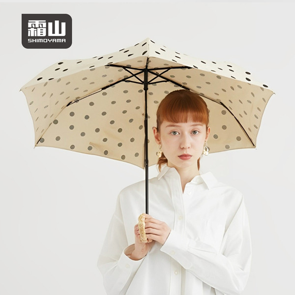 【日本霜山】復古水玉點點6骨晴雨兩用竹柄摺疊傘(附收納提袋)