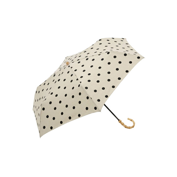【日本霜山】復古水玉點點6骨晴雨兩用竹柄摺疊傘(附收納提袋)