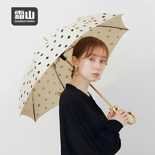 【日本霜山】復古水玉點點8骨晴雨兩用竹柄長傘
