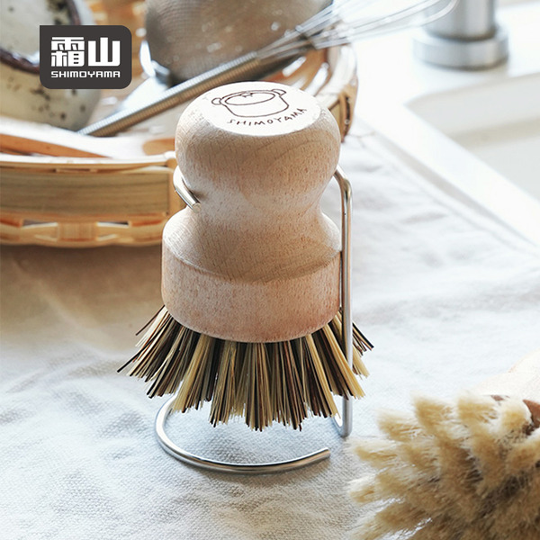 【日本霜山】日式天然劍麻椰棕鍋刷(附304不鏽鋼收納架)