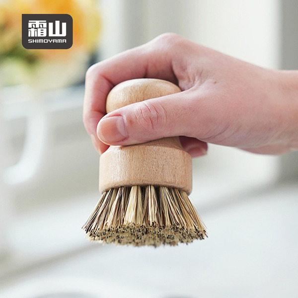 【日本霜山】日式天然劍麻椰棕鍋刷(附304不鏽鋼收納架)