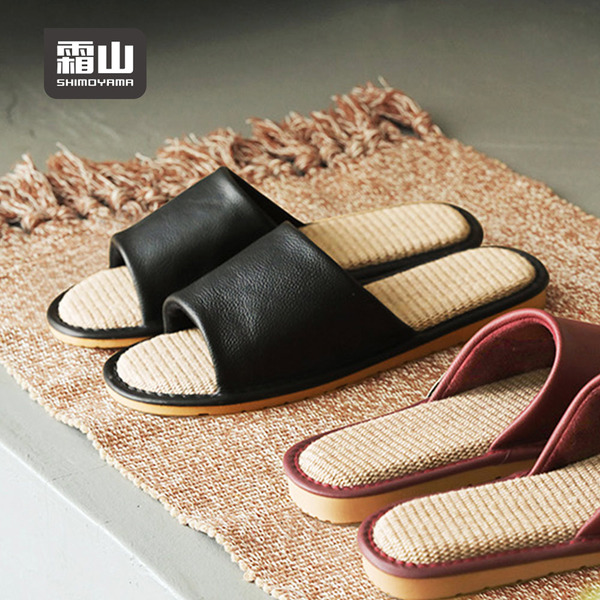 【日本霜山】和風皮質透氣亞麻底防滑室內拖鞋-多款可選