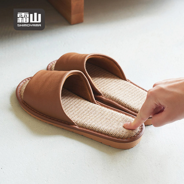 【日本霜山】和風皮質透氣亞麻底防滑室內拖鞋-多款可選