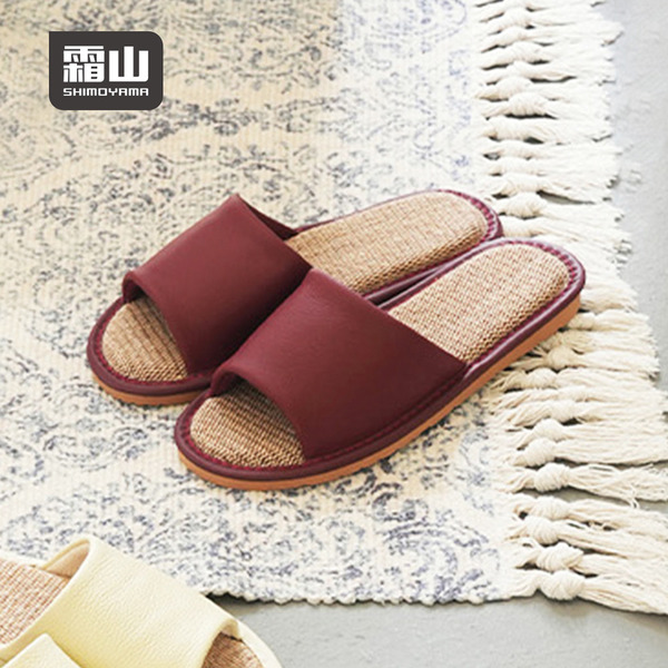 【日本霜山】和風皮質透氣亞麻底防滑室內拖鞋-多款可選