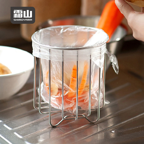 【日本霜山】304不鏽鋼圓形垃圾袋架/桌上迷你垃圾桶