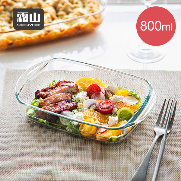 【日本霜山】雙耳耐熱玻璃烤盤/料理盤-800ml