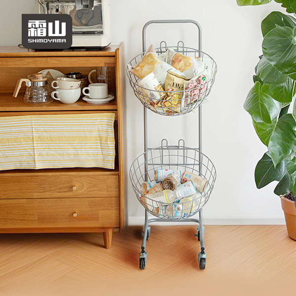 【日本霜山】復古風移動式雙層置物收納籃架