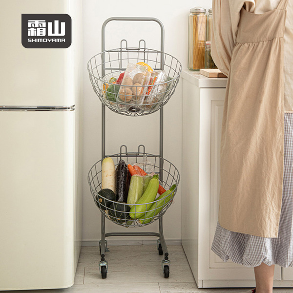 【日本霜山】復古風移動式雙層置物收納籃架