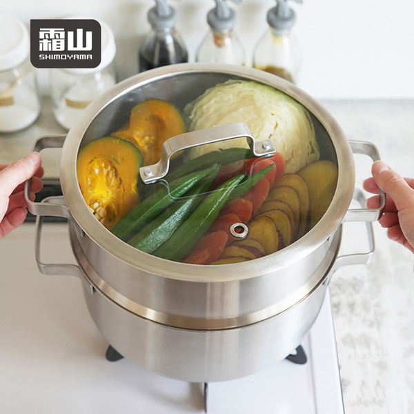 【日本霜山】蒸煮兩用不鏽鋼雙耳單層蒸鍋+湯鍋-24cm