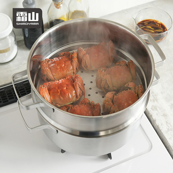【日本霜山】蒸煮兩用不鏽鋼雙耳單層蒸鍋+湯鍋-24cm