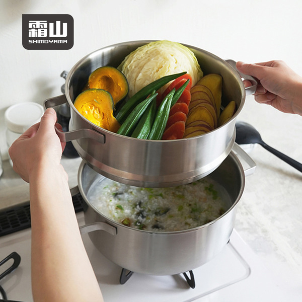 【日本霜山】蒸煮兩用不鏽鋼雙耳單層蒸鍋+湯鍋-24cm