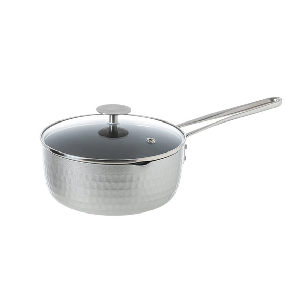 【日本霜山】鋁製槌目紋不沾雪平鍋(附耐熱玻璃蓋)-18cm