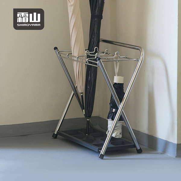 【日本霜山】簡約風不鏽鋼8格傘架/雨傘收納架(附集水盤)