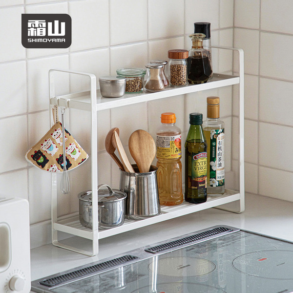 【日本霜山】廚房灶台用窄型鐵製雙層置物收納架