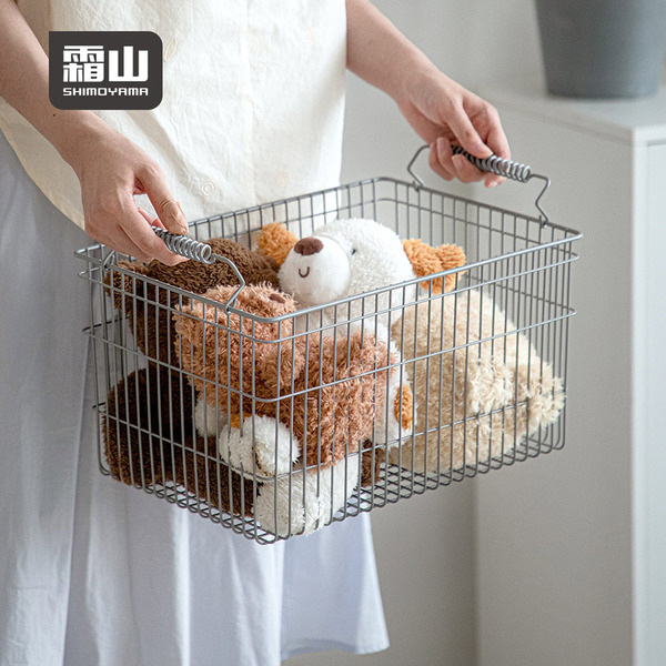 【日本霜山】碳鋼製復古風可提式置物收納籃