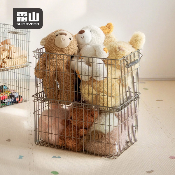 【日本霜山】碳鋼製復古風可提式置物收納籃