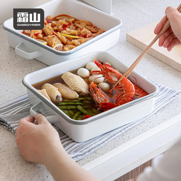 【日本霜山】雙耳深型琺瑯保鮮盒/烤盤-2L (可直火加熱)