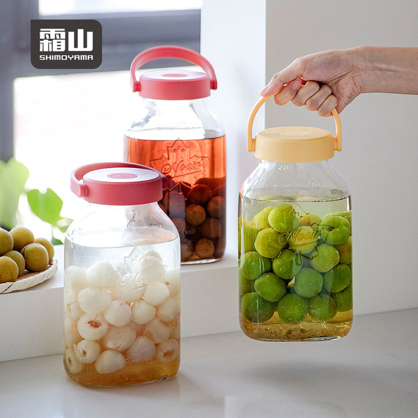 【日本霜山】單向排氣玻璃密封罐/醃漬罐/梅酒罐(附提把)-2.2L-多色可選