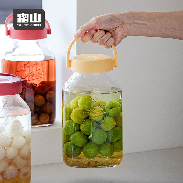 【日本霜山】單向排氣玻璃密封罐/醃漬罐/梅酒罐(附提把)-2.2L-多色可選