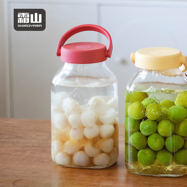 【日本霜山】單向排氣玻璃密封罐/醃漬罐/梅酒罐(附提把)-2.2L-多色可選