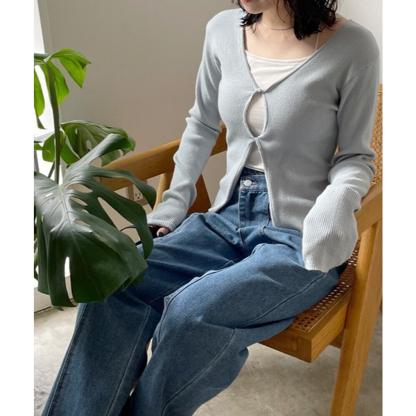 前開叉扭結羅紋針織上衣 四色