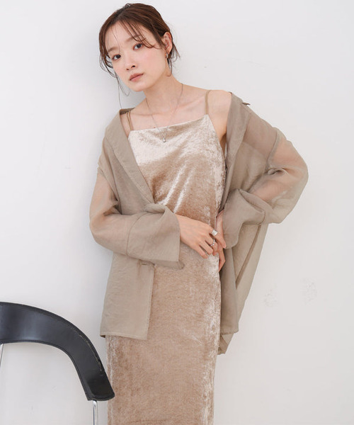 光澤絲絨細肩帶洋裝 五色