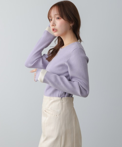 袖口撞色針織羅紋上衣 五色