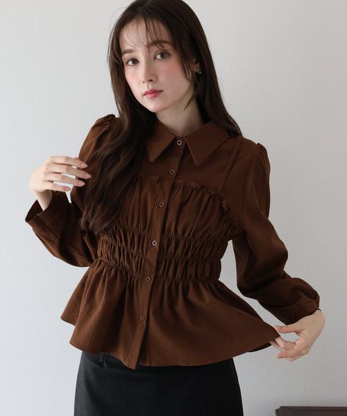 抓皺馬甲拼接層次襯衫 四色