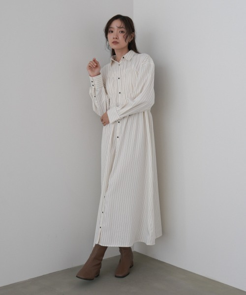 偽馬甲拼接條紋襯衫洋裝 三色