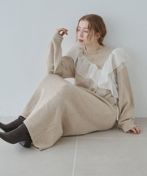 不對稱荷葉邊針織洋裝 三色